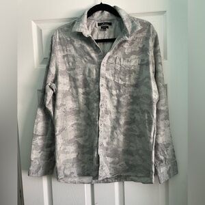 Marc Anthony Slim Fit Button Down Flannel Shirt Gray Camo Soft Touch Size Large